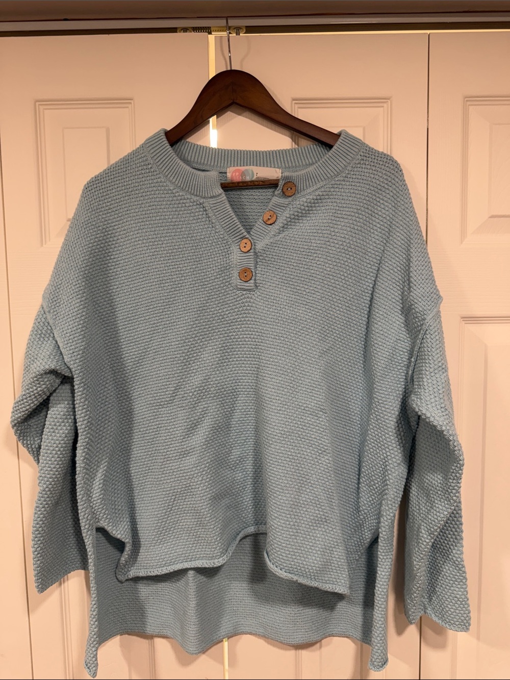 Women's Light Blue Button-Accent Knit Pullover Sweater